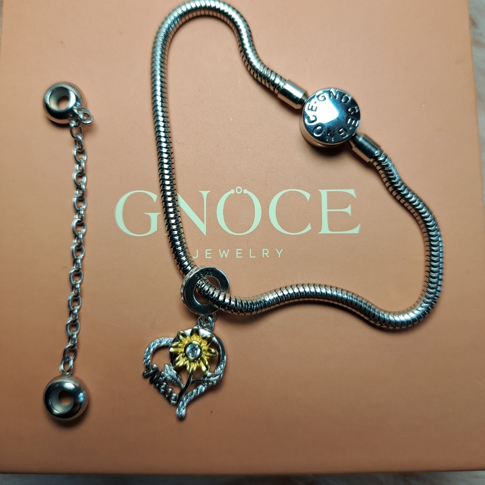 Gnoce bracelet with 925 silver Niece dangle charm and safety chain - Picture 4 of 7